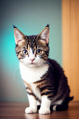 Portrait of a adorable cat, funny and cute face closeup, isolated on beautiful bokeh background, created with generative ai
