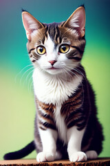 Portrait of a adorable cat, funny and cute face closeup, isolated on beautiful bokeh background, created with generative ai
