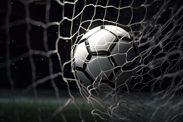Fototapeta premium Soccer Ball in Football Net with Generative AI Technology