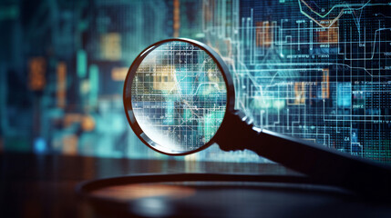 Magnifying glass search of investing and stock market created with. Generative ai