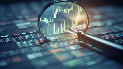 Magnifying glass search of investing and stock market created with. Generative ai