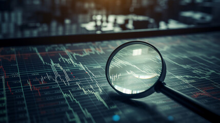 Magnifying glass search of investing and stock market created with. Generative ai
