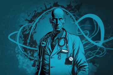 Medical blue background doctor with a stethoscope made with Generative AI