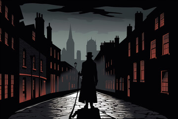 Jack the ripper, a serial killer in the dark alley in whitechapel Created with Generative AI Technology - obrazy, fototapety, plakaty