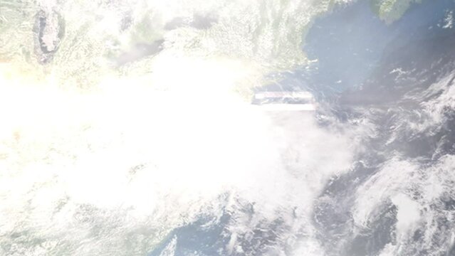 Earth zoom in from outer space to city. Zooming on Seaford, Delaware, USA. The animation continues by zoom out through clouds and atmosphere into space. Images from NASA
