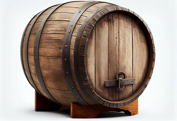 Aged wine barrel isolated on white background. 3D illustration. Generative AI