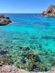 sea and rocks, mallorca blue sea, s’almunia