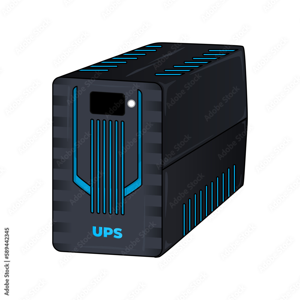 Fototapete computer ups with led blue strips, realistic 3d vector illustration in trendy style. uninterruptible
