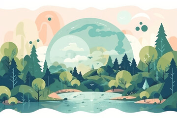 World environment and earth day concept flat illustration background. Generative ai.