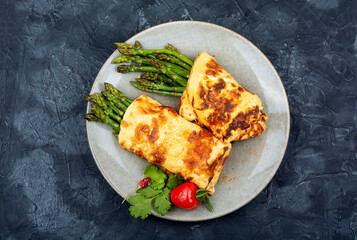Asparagus in an omelet, Italian cuisine.