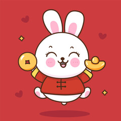rabbit with coin and gold zodiac animal Chinese cartoon