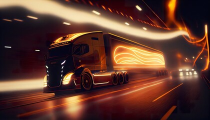 highway Truck on a motorway motion blur trails. (ai generate)