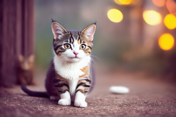 Portrait of a adorable cat, funny and cute face closeup, isolated on beautiful bokeh background, created with generative ai