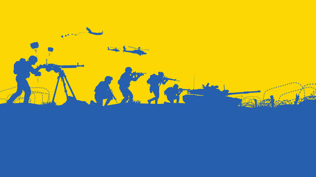 Military vector illustration, Army background, soldiers silhouettes, Stop war.	