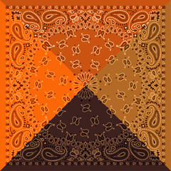 Colorful kerchief quad split paisley bandana fabric  patchwork vintage vector pattern - obrazy, fototapety, plakaty