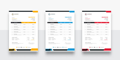 Professional and Clean Creative Corporate Business Invoice design template. Quotation Invoice Layout Template Paper Sheet Include Accounting, Price, Tax, and Quantity. With color variation Vector illu