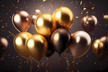 Golden balloons background. Generative ai.