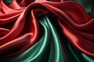 Obraz premium Textile silk red and green background ai generative