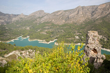 Landscape View of Aixorta Mountain Range and Reservoir; Guadalest; Alicante; Spain