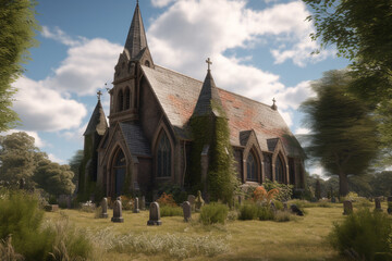 Fototapeta na wymiar church in the countryside, Generative AI