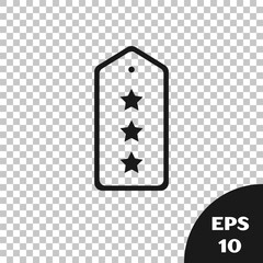Black Military rank icon isolated on transparent background. Military badge sign. Vector