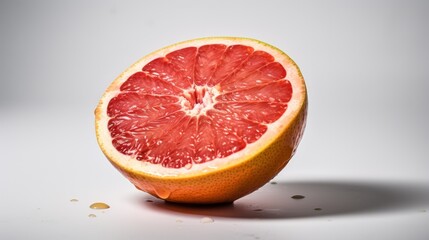 The white background highlights the bold colors of the grapefruit, making it stand out in all its glory