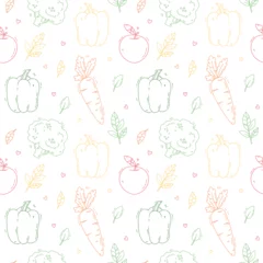 Fototapeten organic vegetables and fruit vector seamless pattern © Anastasia Teriohina