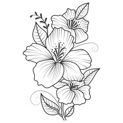 Set of different flower line on white background. Flowers drawing with line-art on white backgrounds. 