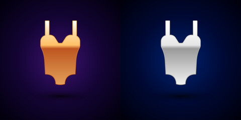 Gold and silver Summer beach swimsuit icon isolated on black background. Beach women fashion. Vector