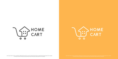 Home cart house sale logo design illustration. Simple minimalist line art silhouette of pushcart residential house. Creative idea for a residence icon for a boarding house. home house app website icon