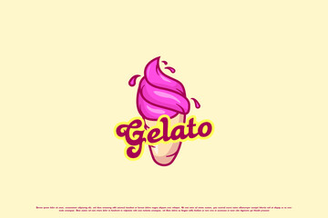 Gelato ice cream cartoon logo design illustration. Full flavor cold gelato ice cream drink mascot design. Creative idea yummy delicious Ice cream Gelato typography lettering banner menu restaurant
