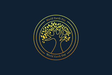 International earth day stamp label logo. Gold glitter stamp international earth day world care for the environment love the earth. Creative idea planting tree icon design. International day logo.