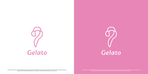 Gelato ice cream quest ask logo design illustration. Line art silhouette of delicious quiz frozen gelato ice cream colored various vanilla flavours. Combination of question mark and gelato symbols. - Powered by Adobe