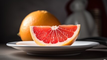 Fototapeta na wymiar Citrus Delight Half of a Juicy Grapefruit on a White Plate