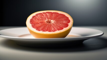 Fototapeta na wymiar Fresh and Zesty A Half Grapefruit on a White Plate