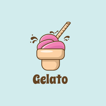 Colorful gelato ice cream cartoon logo design illustration. Cartoon delicious cold frozen gelato ice cream colorful various flavors of vanilla. Suitable for restaurant menu images or culinary business