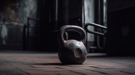 Naklejka na ściany i meble The kettlebell in the gym against the backdrop of the room. Generative AI.