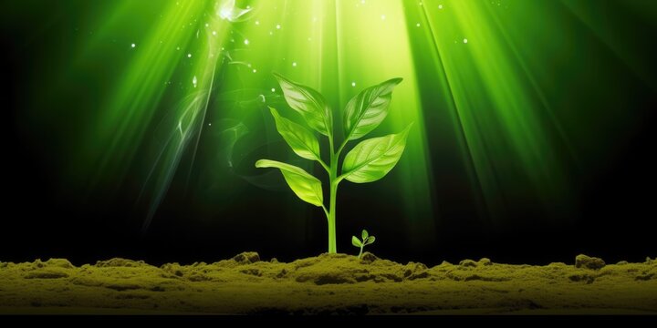 Vibrant Stage Backdrop Featuring A Lively Green Plant Emerging From The Soil, Showcasing Nature's Vitality, 2:1 Aspect Ratio, Generative Ai Illustration