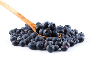Fresh blueberries in wooden spoon