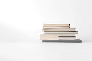 Front view of some books isolated on white background with copy space. Created with Generative AI Technology