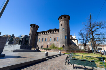 TORINO (TURIN), ITALY, MARCH 25, 2023 - View of Acaja's Castle in the center of Torino, Italy