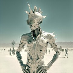 Futuristic Desert Festival with Surreal Atmosphere and Bright Daylight, Generative AI