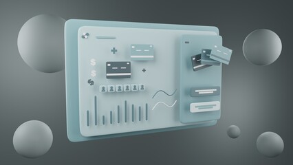 business UI Concept design 3D DASHBOARD UI 3D Illustrationtemplate for business presentation