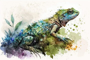 Lizard Watercolor Clipart, Journey into the Fascinating Universe of Watercolor Lizards, Generative AI