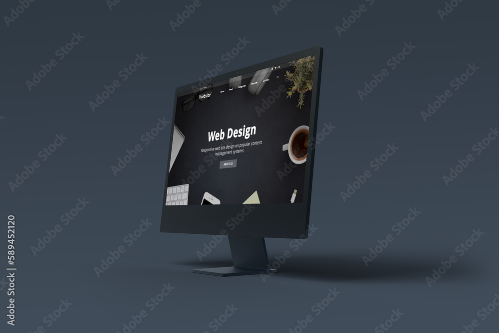 Leinwandbilder Black computer display with web design concept page layout. Web design and development studio presentation