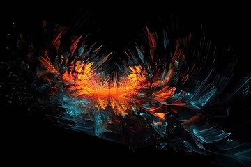 3d rendering, abstract black background with blazing fire, Generative AI