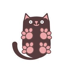 Funny cheerful cat view from below. Vector illustration.
