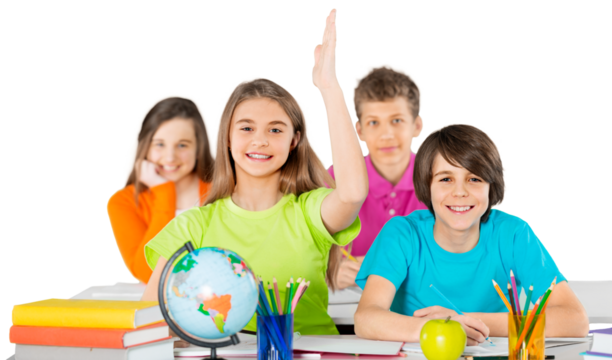 School Child with Hand Raised in the Classroom