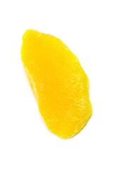 Dehydrated mango slice isolated on white background. Dried fruit. Candied mango