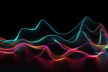 3d render, abstract neon background with glowing wavy line, Generative AI